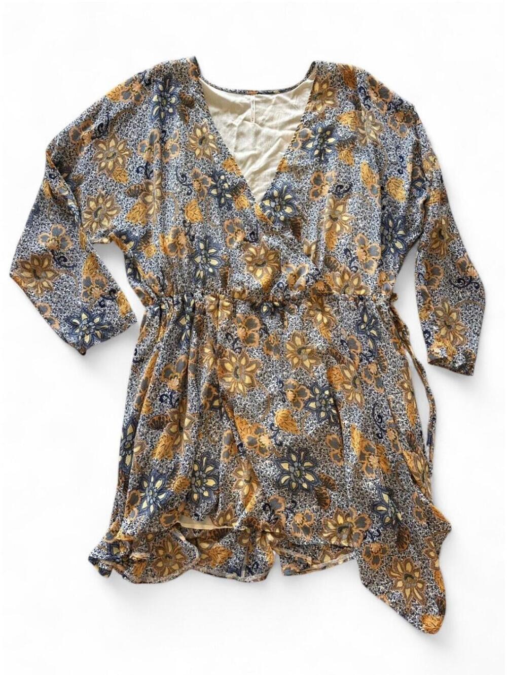 Free People Teegan Mini Dress Sky Combo Floral Wrap Medium